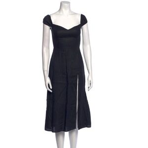 Reformation Bridgton Midi Dress, Black Linen Sweetheart-Neckline